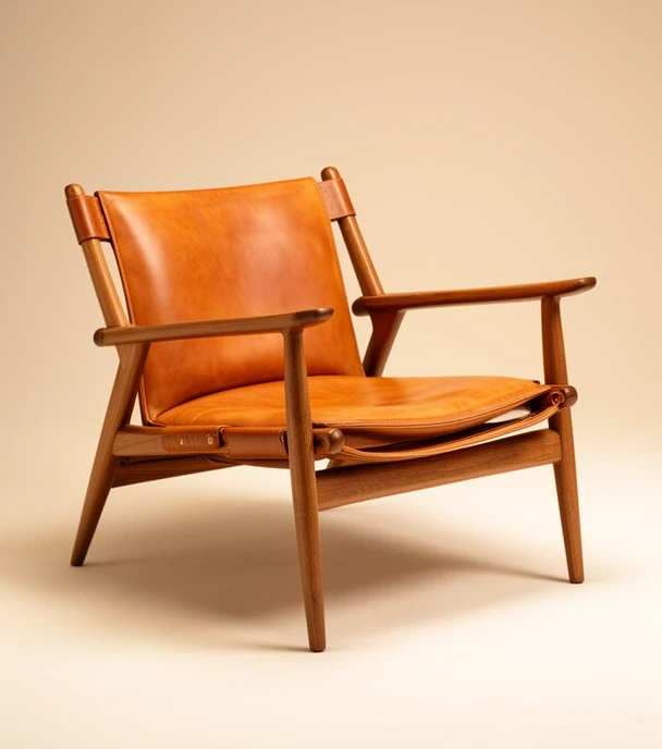 Hulme low armchair in ash with saddle leather seat
